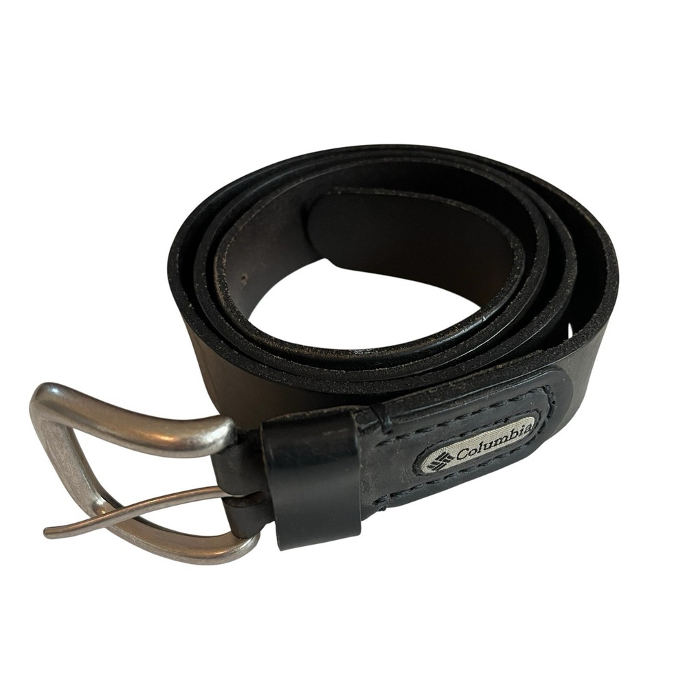 Columbia Men's Size 44 / 110 Black Belt Genuine Leather Silver Buckle